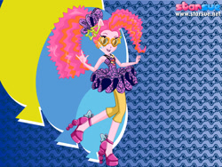 Size: 800x600 | Tagged: safe, artist:user15432, pinkie pie, equestria girls, rainbow rocks, alternate hairstyle, boots, clothes, dress, dressup, female, hairstyle, hasbro, hasbro studios, high heel boots, new hairstyle, ponied up, rainbow hair, rainbow rocks outfit, rock and roll, shoes, shutter shades, skirt, solo, starsue