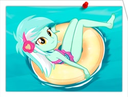 Size: 514x390 | Tagged: safe, artist:charliexe, edit, lyra heartstrings, better together, equestria girls, barefoot, clothes, cute, feet, female, inflatable, inner tube, legs, lyrabetes, show accurate, skirt, swimsuit