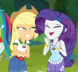 Size: 450x420 | Tagged: safe, screencap, applejack, rarity, equestria girls, legend of everfree, faic, great moments in animation