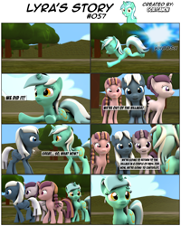 Size: 3929x4911 | Tagged: safe, artist:goatcanon, lyra heartstrings, night glider, sugar belle, comic:lyra's story, the cutie map, 3d, bacon braids, comic, dialogue, equal cutie mark, source filmmaker