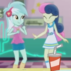 Size: 490x490 | Tagged: safe, screencap, bon bon, lyra heartstrings, sweetie drops, better together, equestria girls, pinkie pie: snack psychic, cropped, dancing