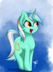 Size: 1472x1990 | Tagged: safe, artist:ironbeastz, lyra heartstrings, pony, unicorn, abstract background, cute, female, happy, lyrabetes, mare, smiling, solo