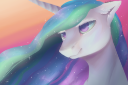 Size: 3000x2000 | Tagged: safe, artist:nekotoko, princess celestia, alicorn, pony, bust, ear fluff, ethereal mane, female, mare, solo, starry mane