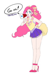 Size: 1000x1500 | Tagged: safe, artist:apzzang, pinkie pie, human, cheerleader, cute, diapinkes, humanized, megaphone, solo