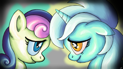 Size: 2560x1440 | Tagged: safe, artist:fedairkid, bon bon, lyra heartstrings, sweetie drops, pony, unicorn, female, horn, mare