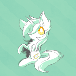 Size: 900x900 | Tagged: safe, artist:jisuppe, lyra heartstrings, pony, unicorn, chest fluff, chibi, ear fluff, eye clipping through hair, female, mare, solo