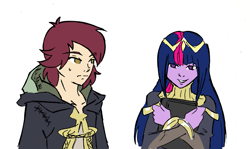 Size: 1899x1129 | Tagged: safe, artist:nayaasebeleguii, derpibooru import, normal norman, twilight sparkle, equestria girls, /mlp/, background human, book, fire emblem, fire emblem: awakening, tharja