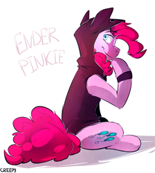 Size: 1184x1324 | Tagged: safe, artist:suplolnope, pinkie pie, pony, clothes, ender pinkie, hoodie, hoof on chin, smiling, solo