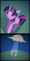 Size: 450x900 | Tagged: safe, artist:youhoujou, derpibooru import, twilight sparkle, light beams, ufo