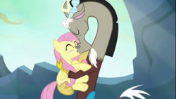 Size: 1280x720 | Tagged: safe, artist:lettelauren, edit, edited screencap, screencap, discord, fluttershy, pegasus, pony, to where and back again, discoshy, female, kiss edit, kissing, male, shipping, straight