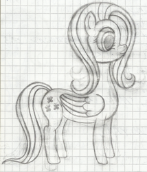 Size: 1157x1350 | Tagged: safe, artist:mfg637, fluttershy, pegasus, pony, graph paper, grayscale, lineart, lined paper, monochrome, solo, traditional art
