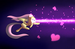 Size: 2000x1300 | Tagged: safe, artist:xbi, fluttershy, pegasus, pony, action pose, badass, beam, eye beams, flutterbadass, heart, imma firin mah lazah, laser, profile, spread wings, stare, the stare, windswept mane, wings