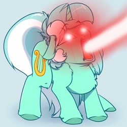 Size: 1200x1200 | Tagged: safe, artist:witchtaunter, edit, lyra heartstrings, pony, unicorn, chest fluff, ear fluff, faic, female, frown, glowing eyes, glowing eyes meme, gradient background, gray background, hoof fluff, imma firin mah lazah, laser, leg fluff, magic blast, mare, meme, open mouth, scared, screaming, screaming lyra meme, shoop da whoop, shoulder fluff, simple background, solo, tongue out, wat, wide eyes