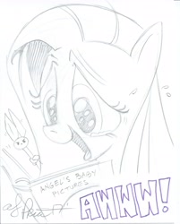 Size: 5232x6517 | Tagged: safe, artist:andypriceart, angel bunny, fluttershy, pegasus, pony, absurd resolution, andy price is trying to murder us, andy you magnificent bastard, angry, book, commission, crying, cute, scrapbook, shyabetes