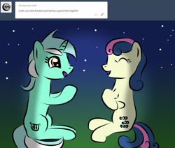 Size: 1024x867 | Tagged: safe, artist:platinumdrop, bon bon, lyra heartstrings, sweetie drops, ask, request, tumblr, tumblr:ask-platinumdrop