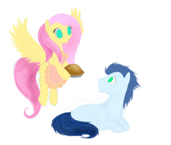 Size: 500x423 | Tagged: artist needed, safe, fluttershy, soarin', pegasus, pony, apron, clothes, crack shipping, female, flying, food, lying down, male, pie, shipping, simple background, soarinshy, straight, transparent background, wings