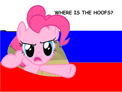Size: 860x650 | Tagged: safe, edit, pinkie pie, pony, >no hooves, angry, breaking the fourth wall, comic sans, flag, grammar error, looking at you, meme, proofster, reaction image, russian, russian flag, solo