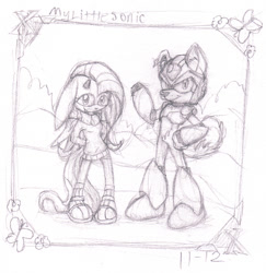 Size: 610x628 | Tagged: safe, artist:mylittlesonic, fluttershy, anthro, plantigrade anthro, crossover, megaman, megaman x, sonic the hedgehog (series), sonicified, traditional art