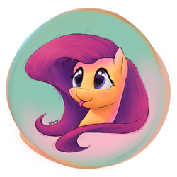 Size: 800x800 | Tagged: safe, artist:lollipony, fluttershy, pegasus, pony, blushing, bust, button, cute, female, looking away, looking up, mare, portrait, shyabetes, silly, silly pony, smiling, solo, tongue out