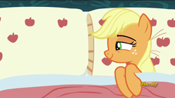 Size: 1920x1080 | Tagged: safe, edit, edited screencap, screencap, applejack, earth pony, pony, 28 pranks later, applejack's bed partner, bed, exploitable, exploitable meme, meme, pillow, template