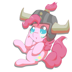 Size: 2479x2479 | Tagged: safe, artist:kenishra, pinkie pie, earth pony, pony, not asking for trouble, crying, cute, diapinkes, female, helmet, honorary yak horns, horned helmet, mare, simple background, solo, tears of joy, transparent background, viking helmet