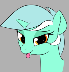 Size: 477x497 | Tagged: safe, artist:wenni, lyra heartstrings, pony, unicorn, :p, bedroom eyes, bust, female, gray background, looking at you, mare, mlem, silly, simple background, smiling, solo, tongue out