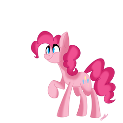 Size: 1000x1000 | Tagged: safe, artist:damedamentiii, pinkie pie, earth pony, pony, female, mare, raised hoof, simple background, solo, white background