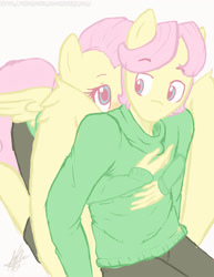 Size: 1200x1553 | Tagged: safe, artist:nolycs, butterscotch, fluttershy, anthro, female, flutterscotch, male, rule 63, self ponidox, selfcest, shipping, straight