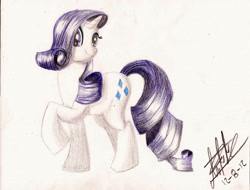 Size: 2195x1672 | Tagged: safe, artist:fizzyrox, rarity, pony, unicorn, female, mare, raised hoof, signature, solo, traditional art