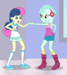 Size: 802x900 | Tagged: safe, screencap, bon bon, lyra heartstrings, sweetie drops, a fine line, better together, equestria girls, cropped, shipping fuel