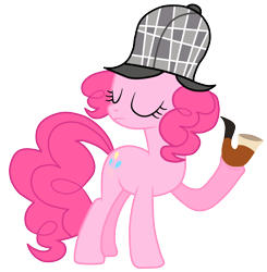 Size: 5000x5104 | Tagged: safe, artist:jennieoo, pinkie pie, earth pony, pony, mmmystery on the friendship express, absurd resolution, deerstalker, eyes closed, female, hat, mare, pipe, simple background, solo, transparent background, vector, vector trace