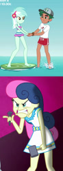 Size: 463x1258 | Tagged: safe, bon bon, lyra heartstrings, sweetie drops, timber spruce, all's fair in love and friendship games, better together, equestria girls, turf war, angry, female, lifeguard timber, male, out of context