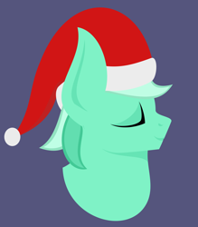 Size: 2626x3000 | Tagged: safe, artist:alltimemine, lyra heartstrings, pony, unicorn, bust, christmas, eyes closed, female, hat, hearth's warming, high res, holiday, inkscape, lineless, mare, portrait, profile, santa hat, simple background, smiling, solo, vector