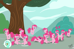 Size: 6000x4000 | Tagged: safe, artist:bossboi, lyra heartstrings, pinkie pie, earth pony, pony, too many pinkie pies, 12 days of christmas, betcha can't make a face crazier than this, clone, fun fun fun, g3 faic, hoof fingers, multeity, one of these things is not like the others, pinkie blind, pinkie clone, too much pink energy is dangerous, twelve days of christmas