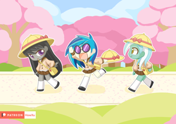 Size: 1420x1000 | Tagged: safe, alternate version, artist:howxu, dj pon-3, lyra heartstrings, octavia melody, vinyl scratch, equestria girls, female, pony coloring