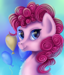 Size: 985x1164 | Tagged: safe, artist:ellen124, pinkie pie, earth pony, pony, chest fluff, cutie mark background, female, mare, smiling, solo