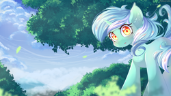 Size: 3840x2160 | Tagged: safe, artist:melloncollie-chan, lyra heartstrings, pony, unicorn, cute, ear fluff, female, looking at you, looking down, mare, open mouth, outdoors, solo, standing, tree