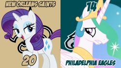 Size: 1920x1080 | Tagged: safe, artist:andoanimalia, artist:asurroca, princess celestia, rarity, alicorn, pony, unicorn, american football, new orleans saints, nfc divisional round, nfl, nfl divisional round, nfl playoffs, philadelphia eagles, sports, vector