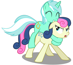 Size: 4500x4000 | Tagged: safe, artist:mundschenk85, bon bon, lyra heartstrings, sweetie drops, pony, absurd resolution, bon bon is not amused, glomp, simple background, transparent background, unamused, vector