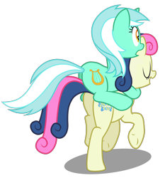 Size: 4200x4500 | Tagged: safe, artist:mundschenk85, bon bon, lyra heartstrings, sweetie drops, earth pony, pony, unicorn, absurd resolution, duo, eyes closed, female, mare, open mouth, plot, ponies riding ponies, simple background, transparent background, vector