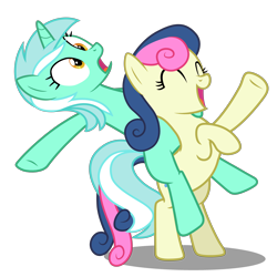 Size: 4200x4200 | Tagged: safe, artist:mundschenk85, bon bon, lyra heartstrings, sweetie drops, earth pony, pony, unicorn, absurd resolution, female, mare, ponies riding ponies, rearing, simple background, transparent background, vector