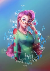 Size: 1409x1993 | Tagged: safe, artist:animesoul, rarity, equestria girls, cutie mark, ear piercing, earring, female, glasses, jewelry, looking at you, necklace, piercing, solo