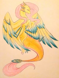 Size: 1024x1349 | Tagged: safe, artist:oneiria-fylakas, fluttershy, original species, pony, solo, species swap, traditional art, ufrem