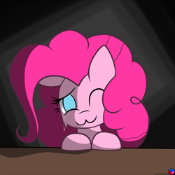 Size: 1000x1000 | Tagged: safe, artist:genericmlp, pinkie pie, earth pony, pony, :3, crying, one eye closed, solo, tears of joy, wink