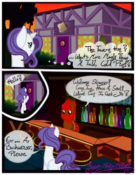 Size: 3500x4500 | Tagged: safe, artist:becauseimpink, elusive, rarity, oc, pony, unicorn, comic:transition, alcohol, beer bottle, comic, dialogue, frown, male, rule 63, stallion, transgender
