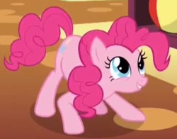 Size: 656x514 | Tagged: safe, screencap, pinkie pie, earth pony, pony, discordant harmony, behaving like a dog, cropped, cute, diapinkes, face down ass up, female, mare, pinkie being pinkie, smiling, solo
