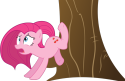 Size: 12322x8000 | Tagged: safe, artist:hourglass-vectors, pinkie pie, earth pony, pony, magical mystery cure, .svg available, absurd resolution, broken leg, female, inkscape, mare, pinkamena diane pie, ponyscape, simple background, solo, swapped cutie marks, transparent background, tree, vector, what my cutie mark is telling me