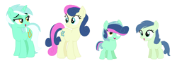 Size: 1162x406 | Tagged: safe, artist:cindyter, bon bon, lyra heartstrings, sweetie drops, oc, pony, female, lesbian, lyrabon, magical lesbian spawn, offspring, parent:bon bon, parent:lyra heartstrings, parents:lyrabon, shipping