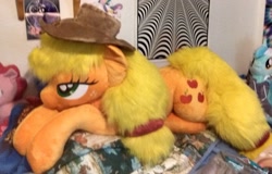 Size: 1929x1237 | Tagged: safe, artist:unicornia-workshop, applejack, bedroom eyes, fluffy, irl, life size, photo, plushie