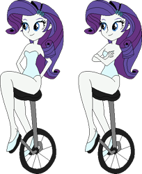 Size: 447x548 | Tagged: safe, artist:erichgrooms3, artist:selenaede, rarity, equestria girls, arm behind back, bare arms, bare shoulders, barrette, base used, clothes, crossed arms, cute, legs, leotard, raribetes, sexy, shoes, sitting, smiling, solo, unicycle, vector